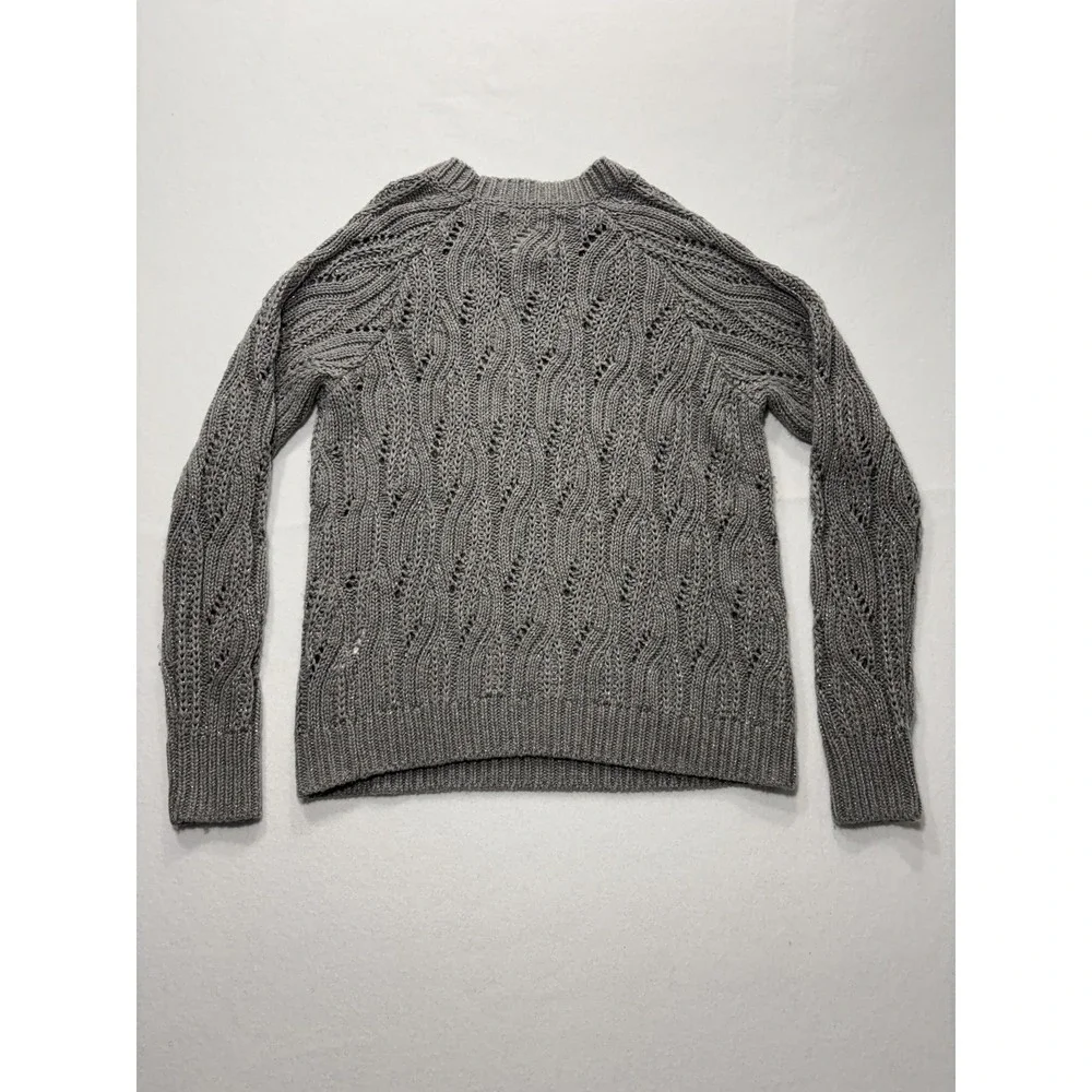 Lucky Brand Sweater Womens Small Gray Open Knit Crew Neck Raglan Glitter Alpaca - Picture 10 of 13